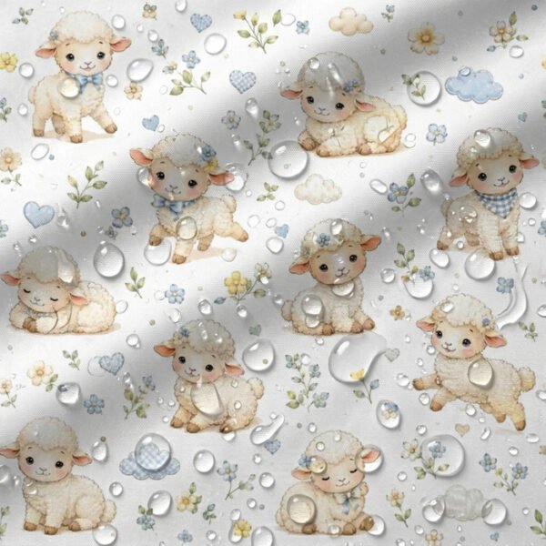 Tecido Nylon Impermeável Ovelhinhas - Branco