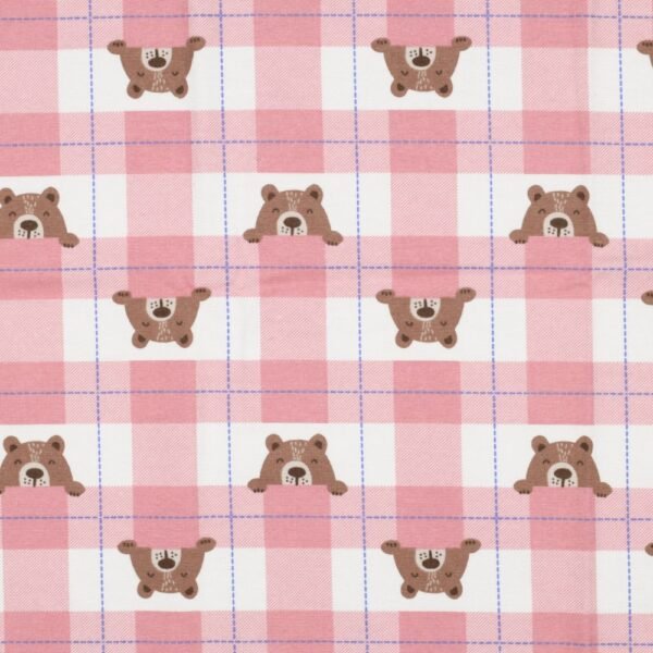 Flanela Estampada Xadrez Ursinhos - Rosa
