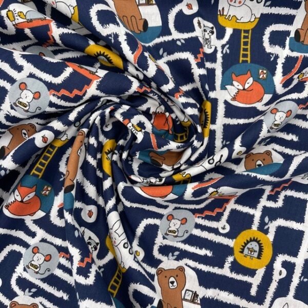 Popeline Animals - Azul Marinho