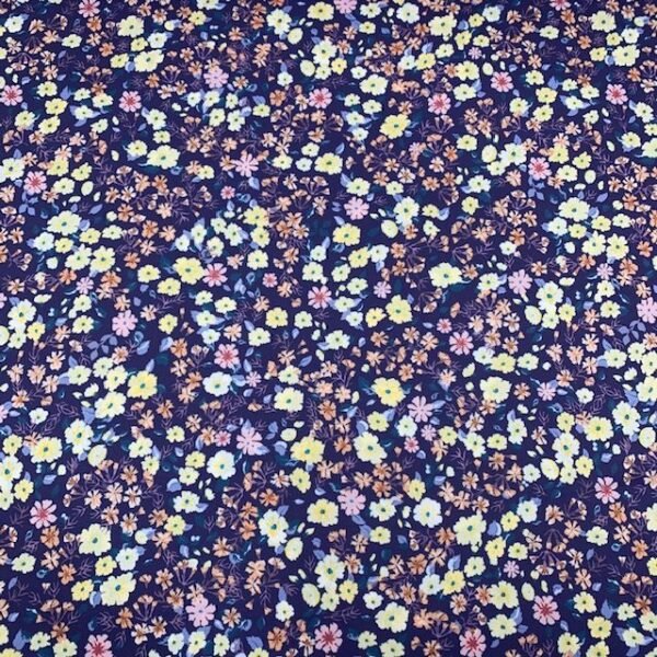 Seda Crepe - Floral - Amarelo / Azul