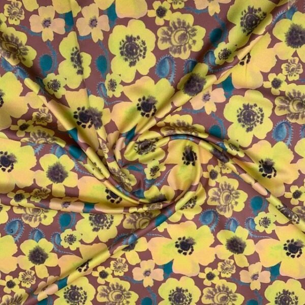 Seda Crepe - Floral - Amarelo