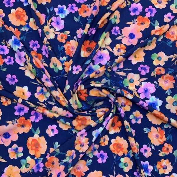 Seda Estampada - Azul Marinho