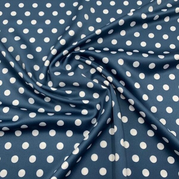 Seda Crepe - Bolas - Azul Marinho