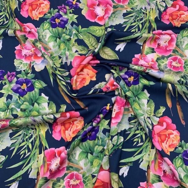 Seda - Floral - Azul Marinho