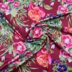 Seda - Floral - Bordô
