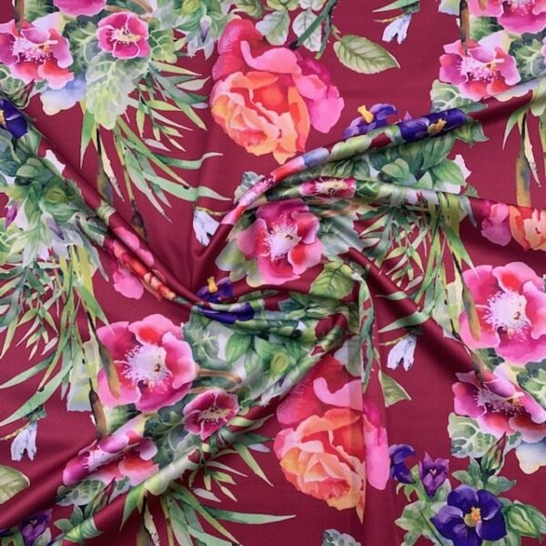 Seda - Floral - Bordô