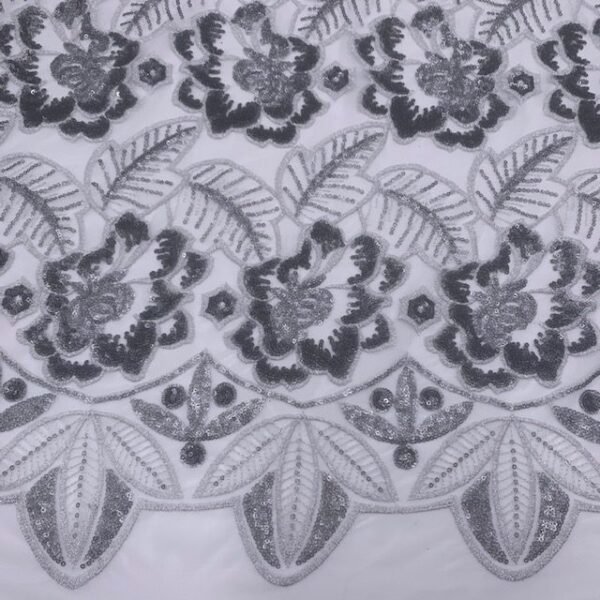 Renda Sequin - Fundo Branco c/ Prateado