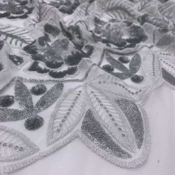 Renda Sequin - Fundo Branco c/ Prateado