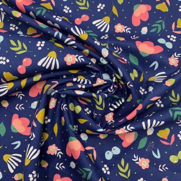 Popeline Winter Flower - Azul Marinho