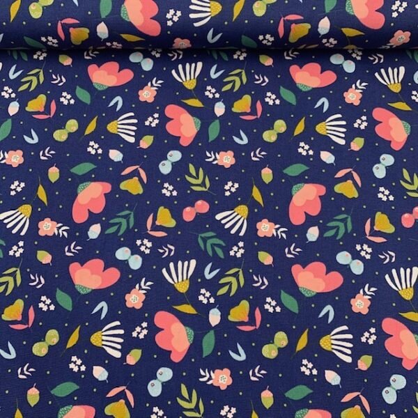 Popeline Winter Flower - Azul Marinho