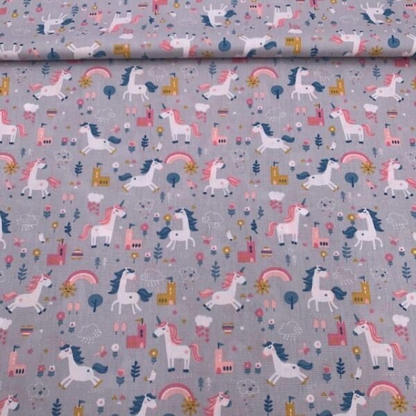 Popeline Unicórnios - Cinzento