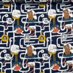 Popeline Animals - Azul Marinho