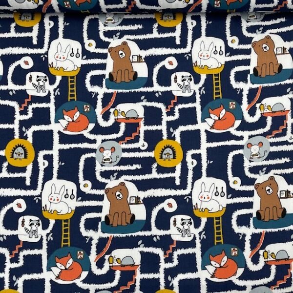 Popeline Animals - Azul Marinho