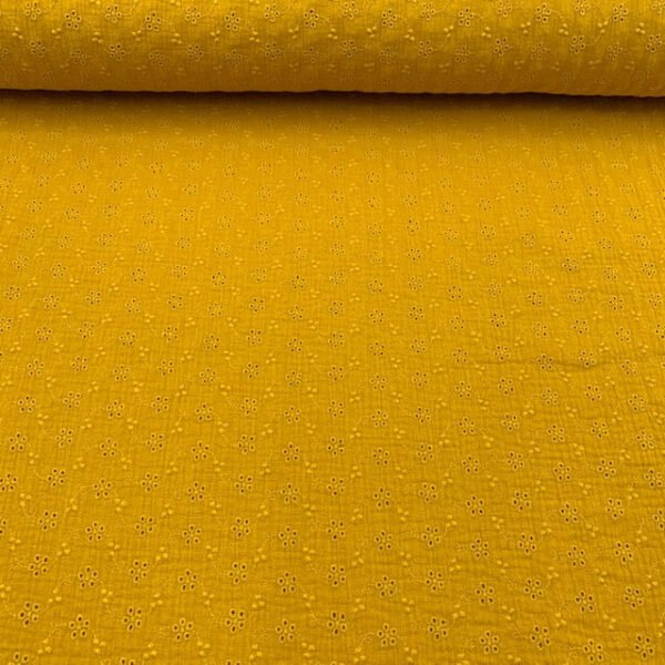 Gaze Dupla Bordado Inglês - Amarelo