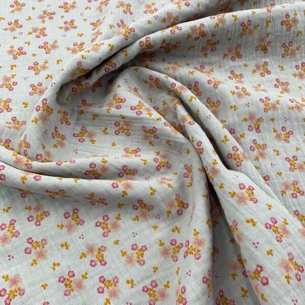 Gaze Dupla Floral - Rosa Bebé