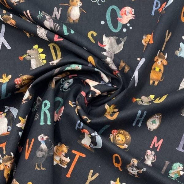 Popeline Animals Letters - Preto