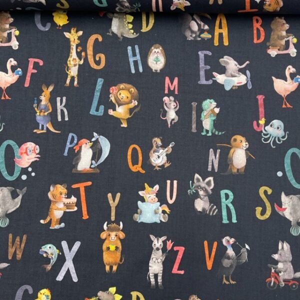 Popeline Animals Letters - Preto