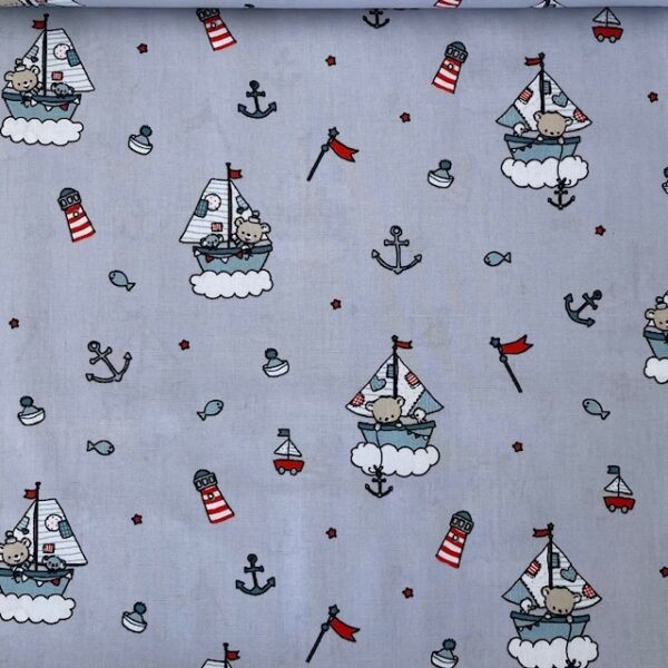 Popeline Baby Marine Boat - Cinzento