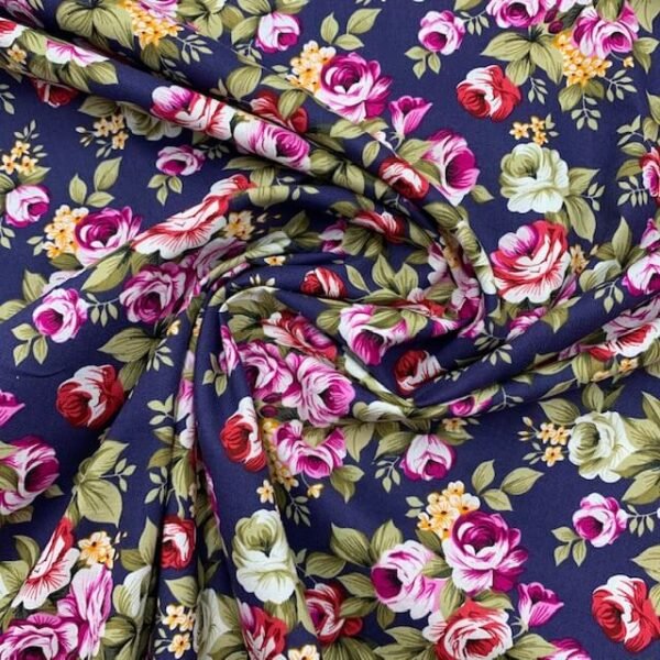 Popeline Big Rose - Azul Marinho