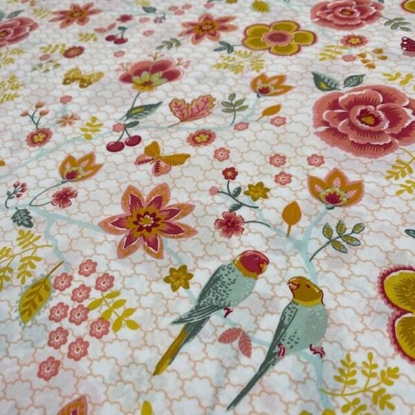 Popeline Bird Flower - Branco