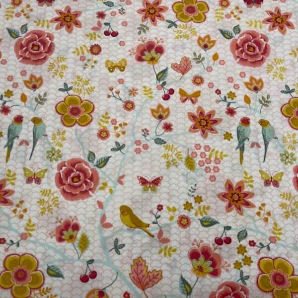 Popeline Bird Flower - Branco