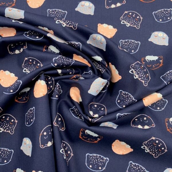 Popeline Chic Cats - Azul Marinho