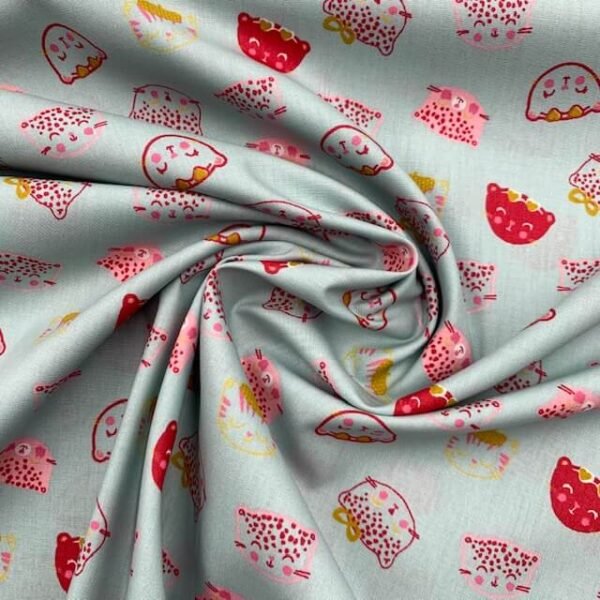 Popeline Chic Cats - Verde Menta