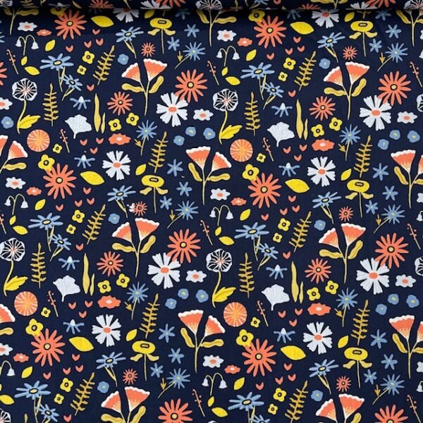 Popeline Flower - Azul Marinho