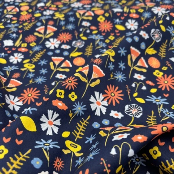 Popeline Flower - Azul Marinho