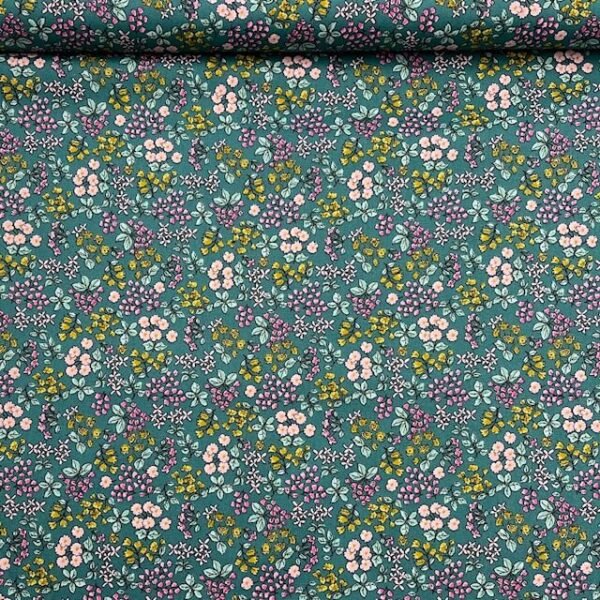 Popeline Flowers - Verde Escuro