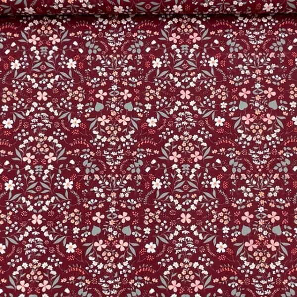 Popeline Lovely Flower - Cereja