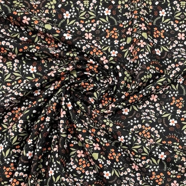 Popeline Lovely Flower - Preto