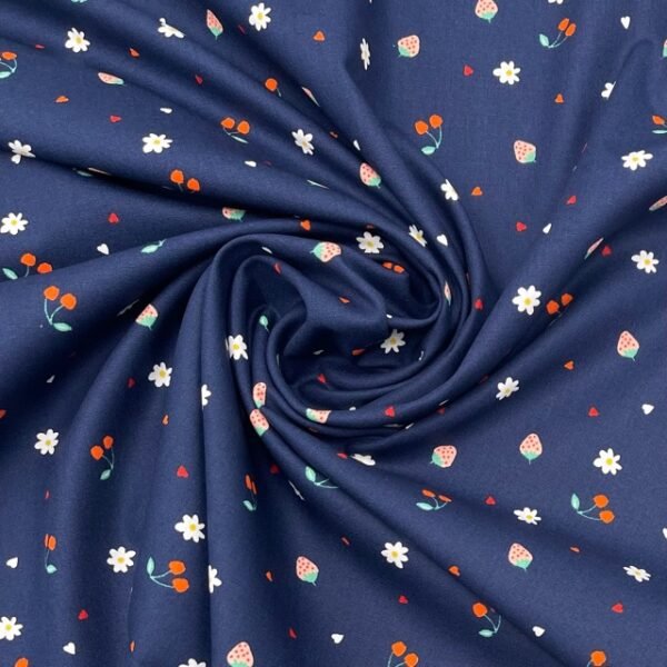 Popeline Morangos e Cerejas - Azul Marinho