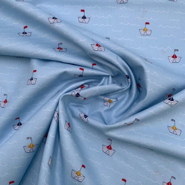 Popeline Navy Boat - Azul Bebé