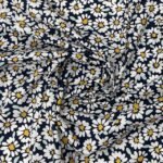 Popeline Resinada Daisy Flower - Azul Marinho