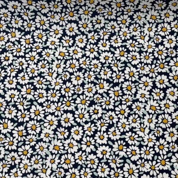 Popeline Resinada Daisy Flower - Azul Marinho