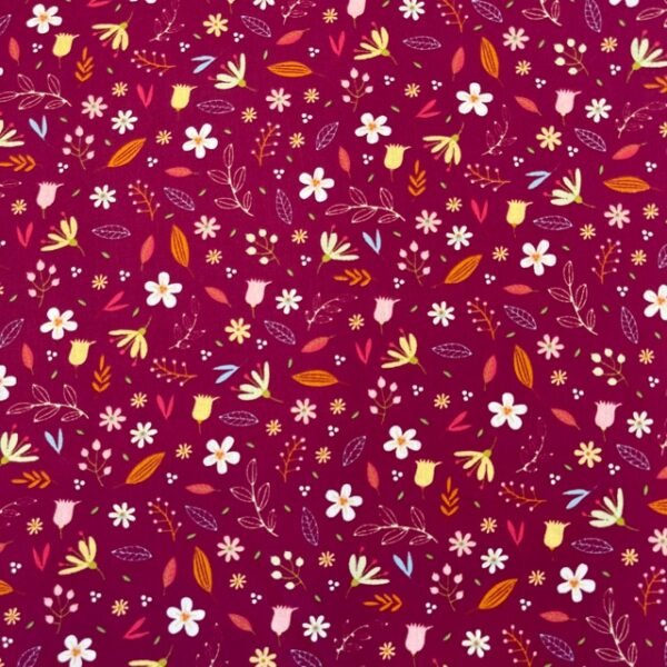 Popeline Resinada Flowers - Cereja