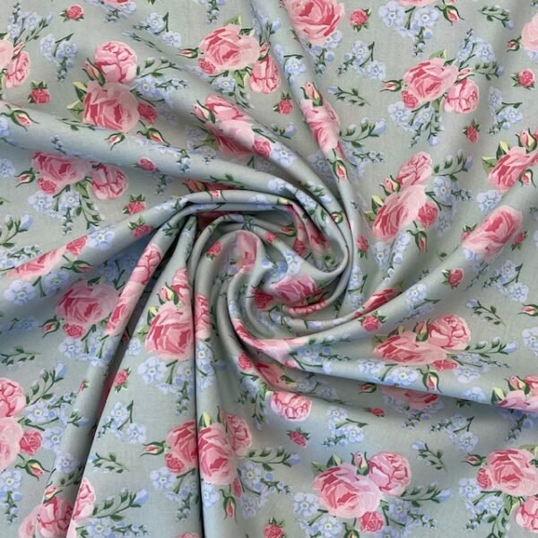 Popeline Roses - Verde Menta