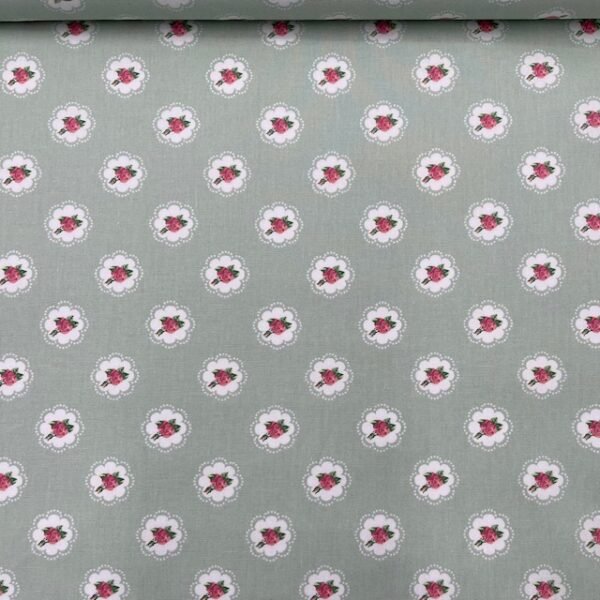 Popeline Small Roses - Verde Menta