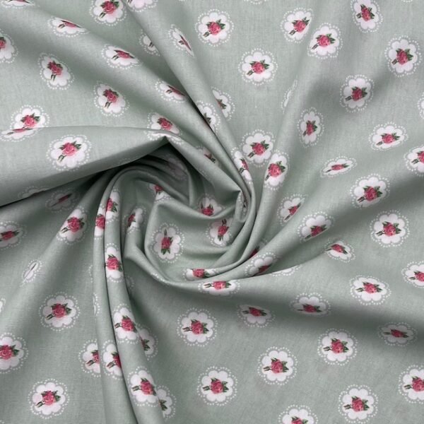 Popeline Small Roses - Verde Menta