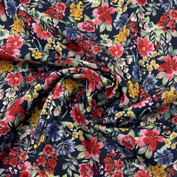 Popeline Summer Flowers - Preto