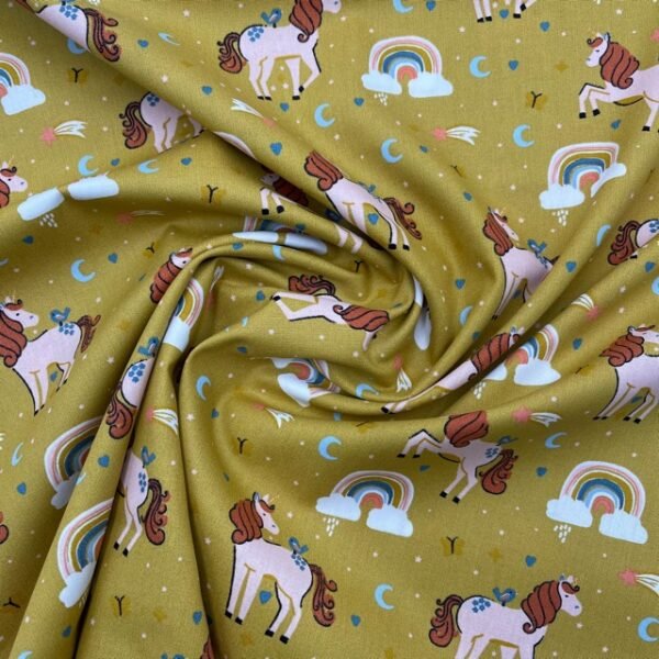 Popeline Unicórnio - Amarelo Ouro