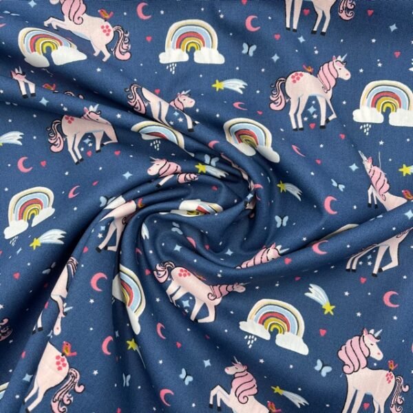 Popeline Unicórnio - Azul