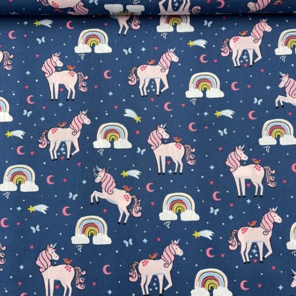 Popeline Unicórnio - Azul