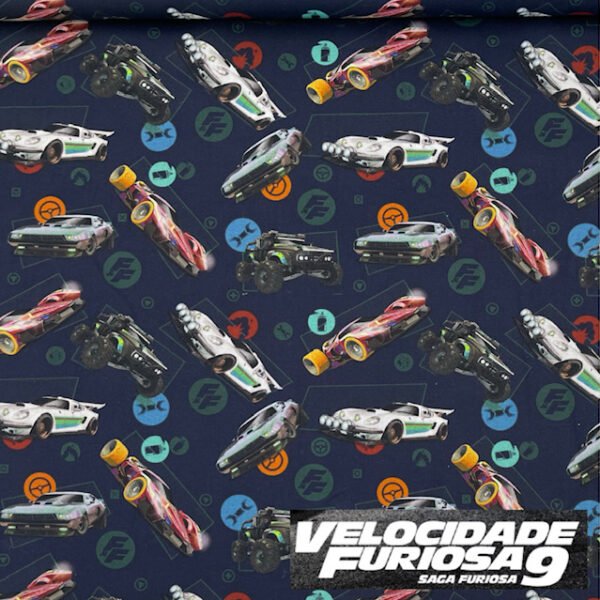 Popeline Digital Velocidade Furiosa - Azul