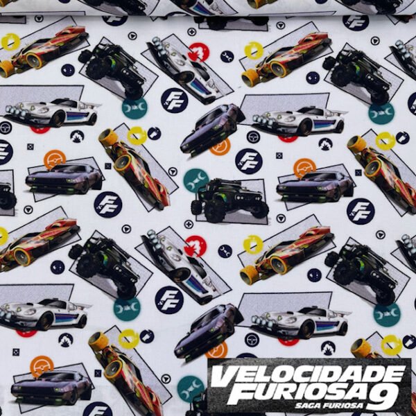 Popeline Digital Velocidade Furiosa - Branco