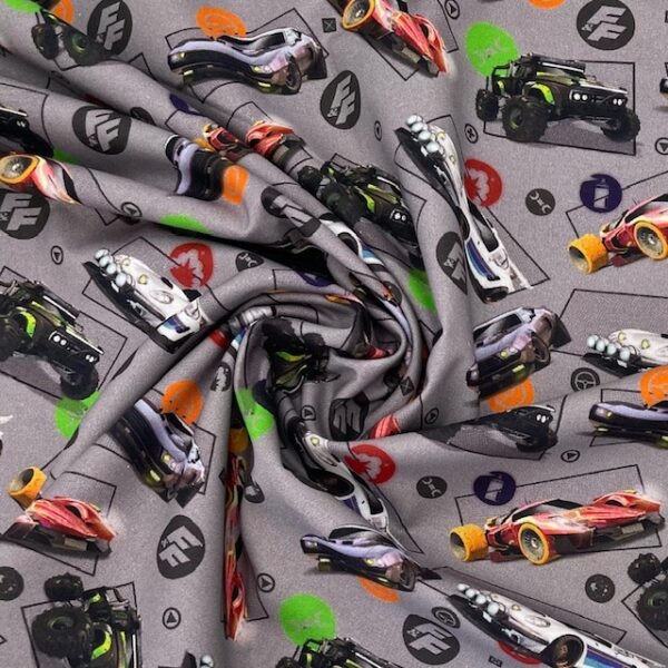 Popeline Digital Velocidade Furiosa - Cinzento