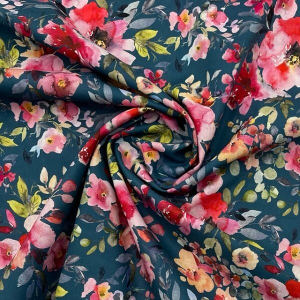 Popeline Water Flower Digital - Azul Petróleo