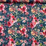 Popeline Water Flower Digital - Azul Petróleo