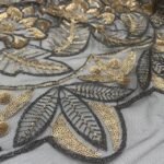 Renda Sequin - Fundo Preto c/ Dourado